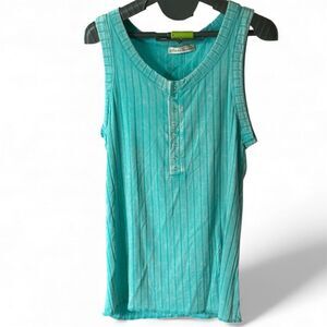 Zenana Women's XL Green Scoop Neck Henley Tank Top Sleeveless